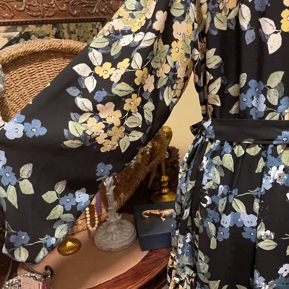 NWT Bleeker 126 22W Dress - Black with soft muted Blues & Greens with Yellow - Picture 11 of 16